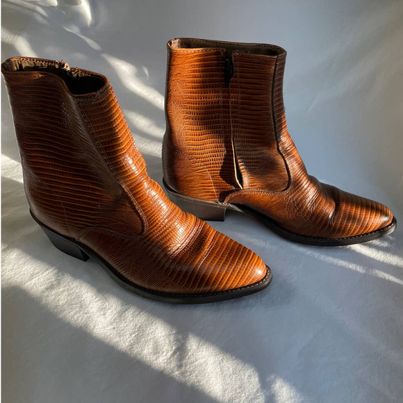 SOLD Vintage 1970s Men's Leather Cowboy Western Midi Boot Sz 9.5 - Picture 8 of 14